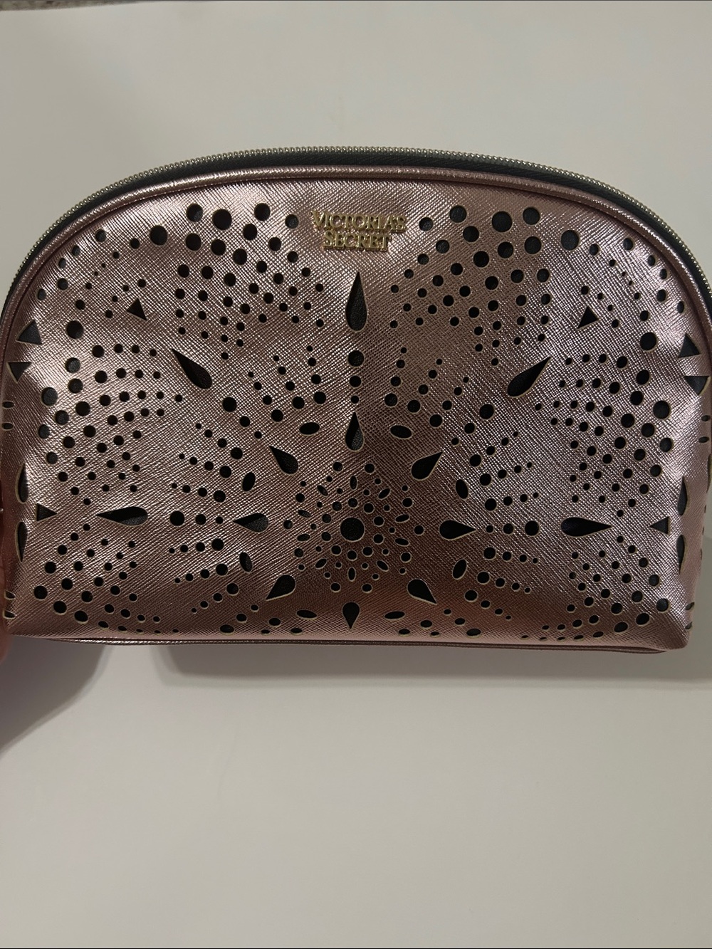 Love, Victoria! Victoria's Secret Metallic Rose Gold Laser-Cut Makeup Pouch